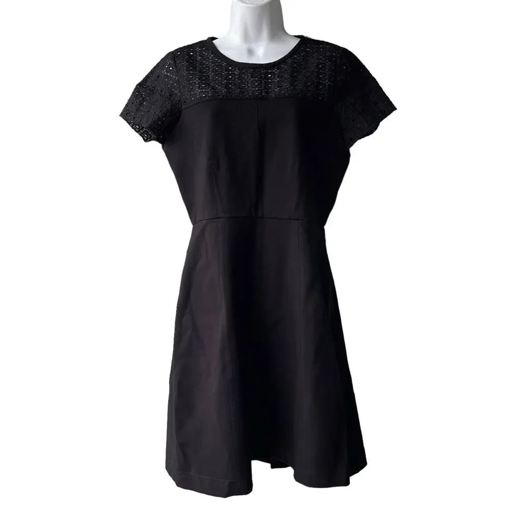 J. crew Sheath Dress Black Eyelet Lace Short Sleeve Viscose Nylon Women’s Size 6